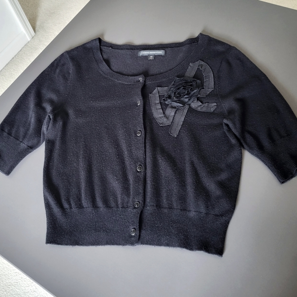 Express Design Studio Cropped Short Sleeve Cardigan Black XS